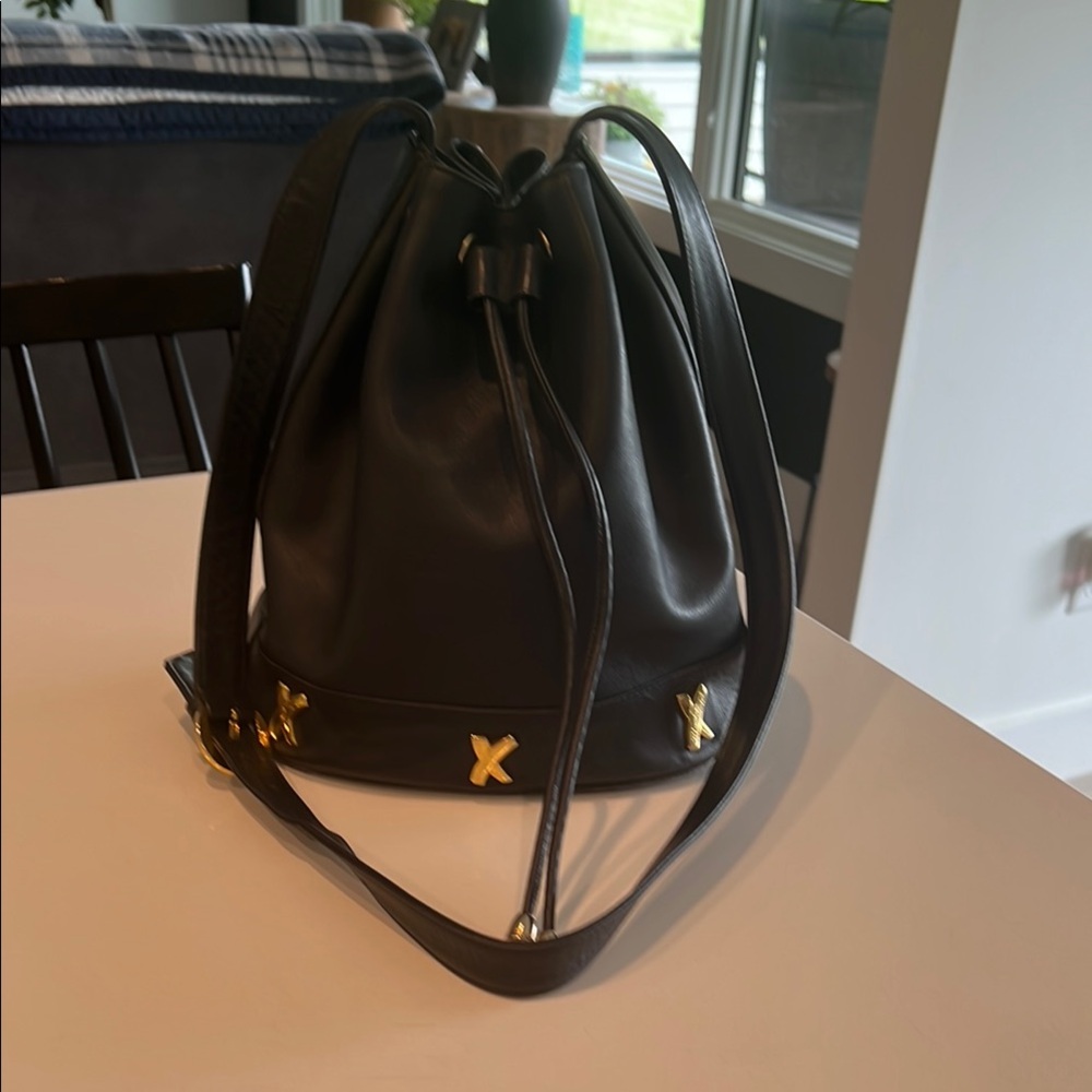 Black Leather Bucket Bag